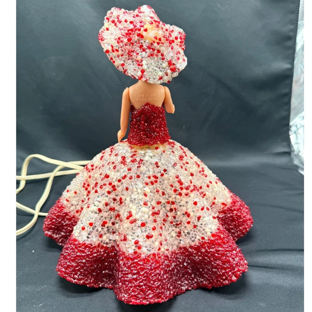 Vintage Popcorn Melted Plastic Doll Lamp Red White Mid Century Kitsch READ